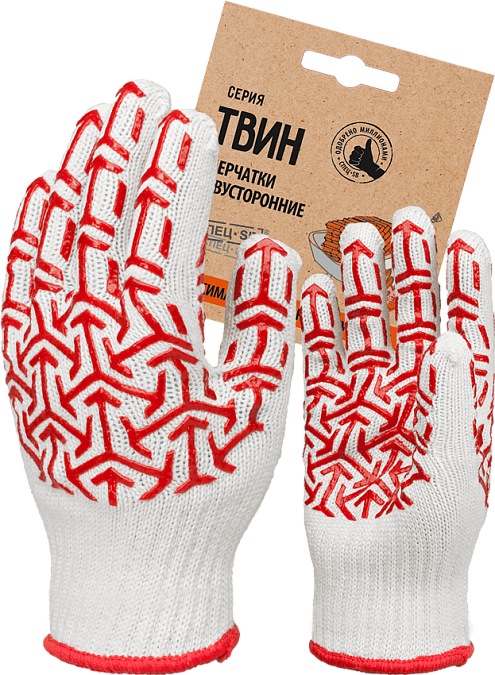 Перчатки трикотажные с ПВХ "СТРЕЛА" белый/ красный, (Пер 052Я), картонный ярлык